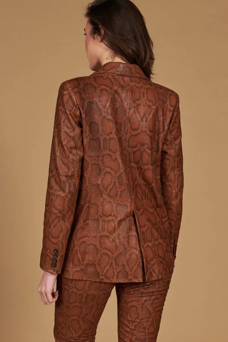 Donna D'Arienzo Giada - Blazer doppiopetto in pelle marrone stampa pitone