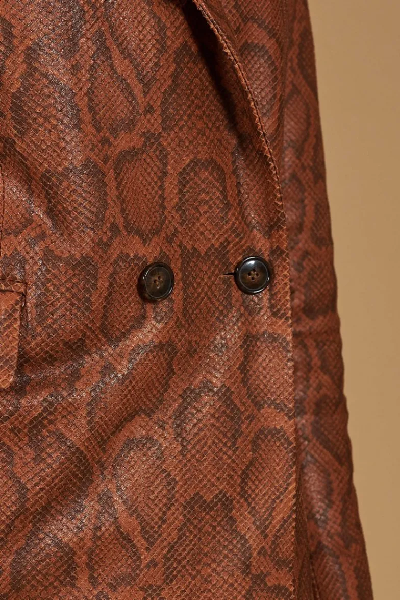 Donna D'Arienzo Giada - Blazer doppiopetto in pelle marrone stampa pitone