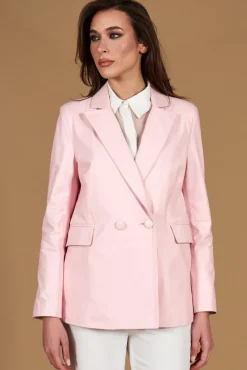 Donna D'Arienzo Giada - Blazer doppiopetto in pelle color rosa chiusura bottone