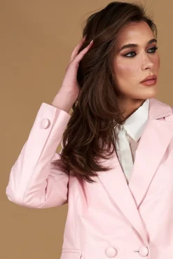 Donna D'Arienzo Giada - Blazer doppiopetto in pelle color rosa chiusura bottone
