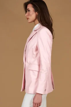 Donna D'Arienzo Giada - Blazer doppiopetto in pelle color rosa chiusura bottone