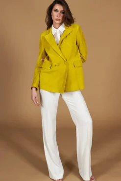 Donna D'Arienzo Giada - Blazer doppiopetto in pelle camoscio giallo chiusura bottone