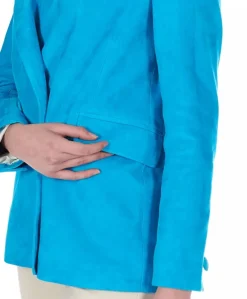 Donna D'Arienzo Giada - Blazer doppiopetto in pelle camoscio turchese chiusura bottone