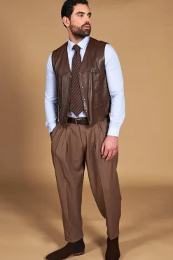 Uomo D'Arienzo Gilet - Gilet in pelle naturale marrone stile classico