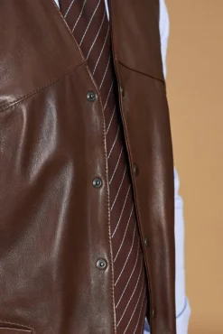 Uomo D'Arienzo Gilet - Gilet in pelle naturale marrone stile classico