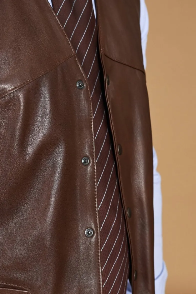 Uomo D'Arienzo Gilet - Gilet in pelle naturale marrone stile classico