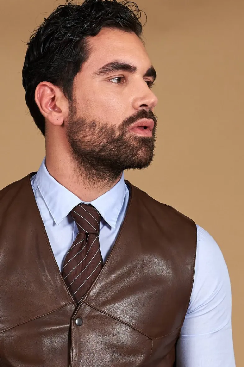 Uomo D'Arienzo Gilet - Gilet in pelle naturale marrone stile classico