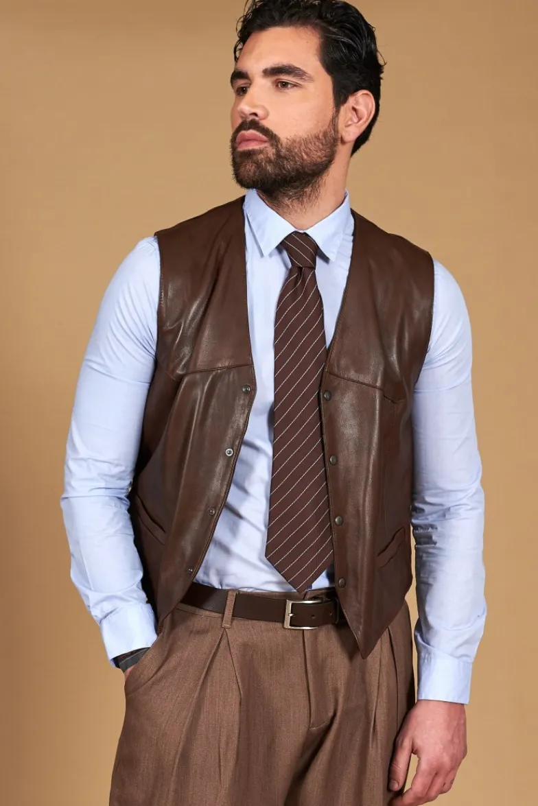 Uomo D'Arienzo Gilet - Gilet in pelle naturale marrone stile classico