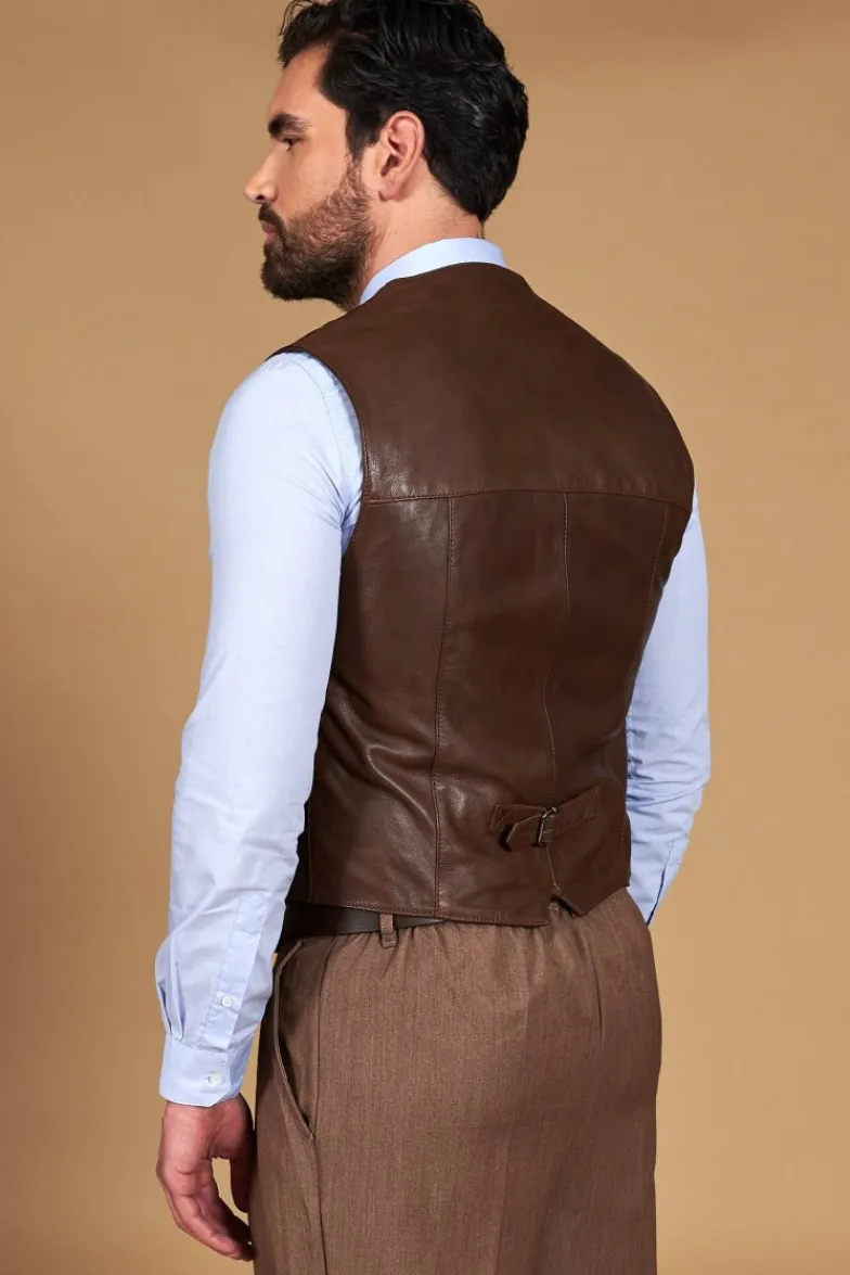 Uomo D'Arienzo Gilet - Gilet in pelle naturale marrone stile classico