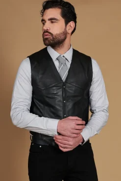 Uomo D'Arienzo Gilet - Gilet in pelle nera uomo stile classico