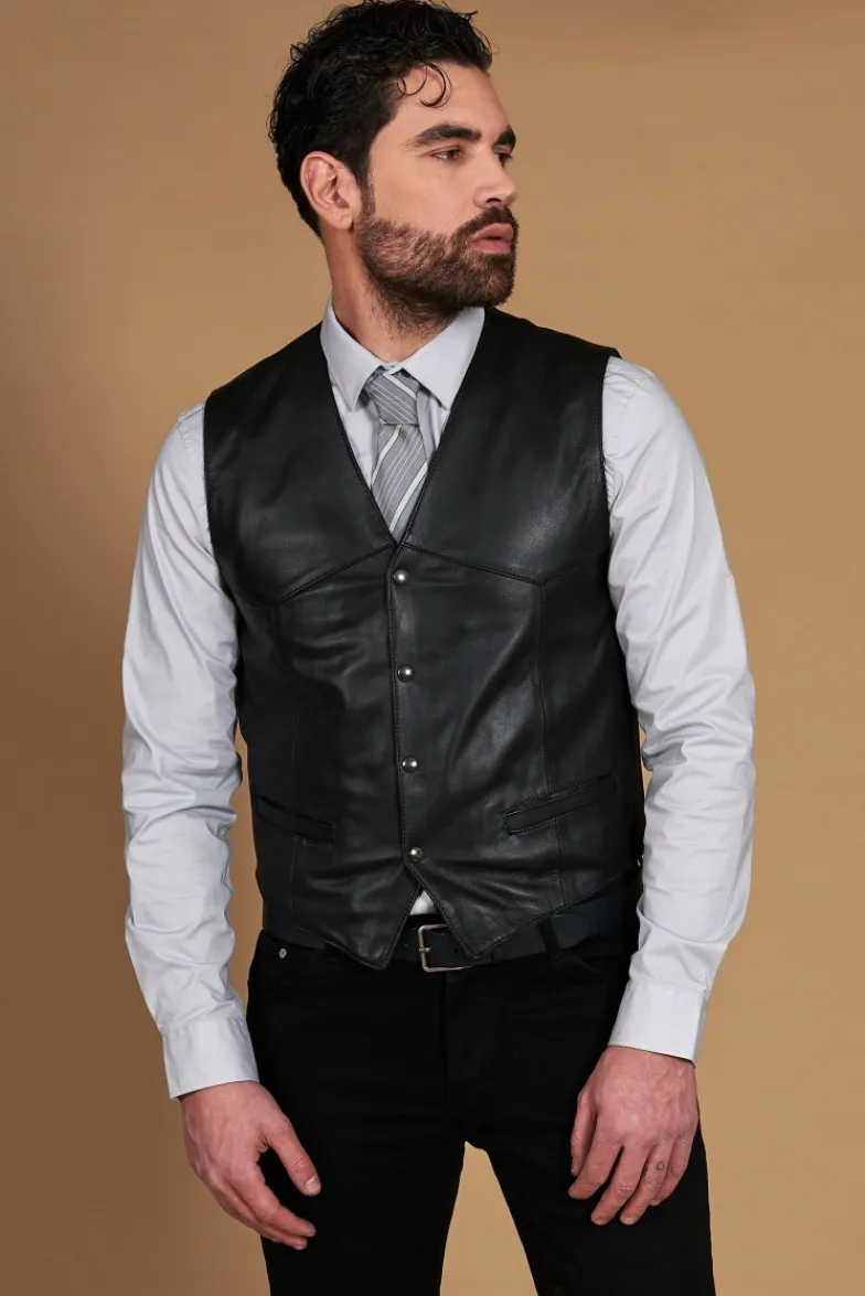 Uomo D'Arienzo Gilet - Gilet in pelle nera uomo stile classico