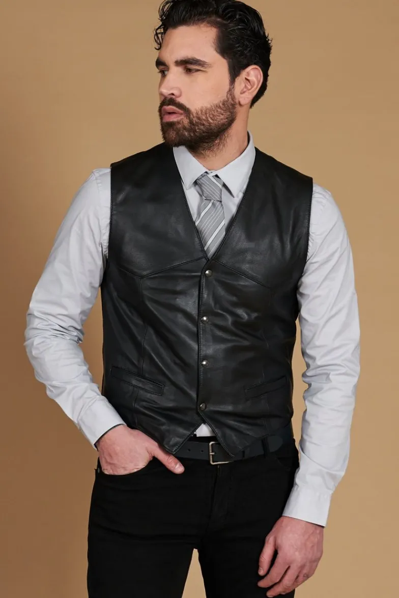 Uomo D'Arienzo Gilet - Gilet in pelle nera uomo stile classico