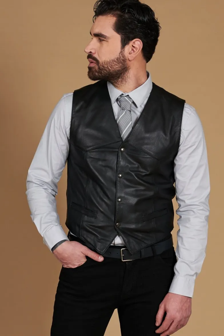 Uomo D'Arienzo Gilet - Gilet in pelle nera uomo stile classico