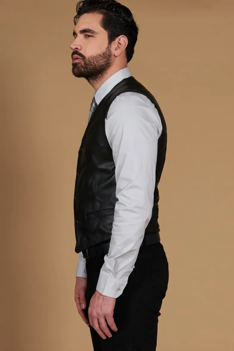 Uomo D'Arienzo Gilet - Gilet in pelle nera uomo stile classico