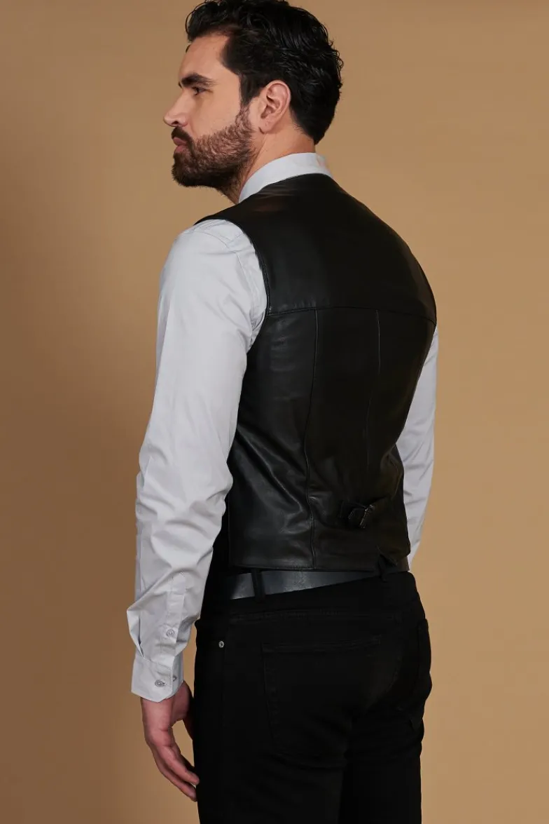 Uomo D'Arienzo Gilet - Gilet in pelle nera uomo stile classico