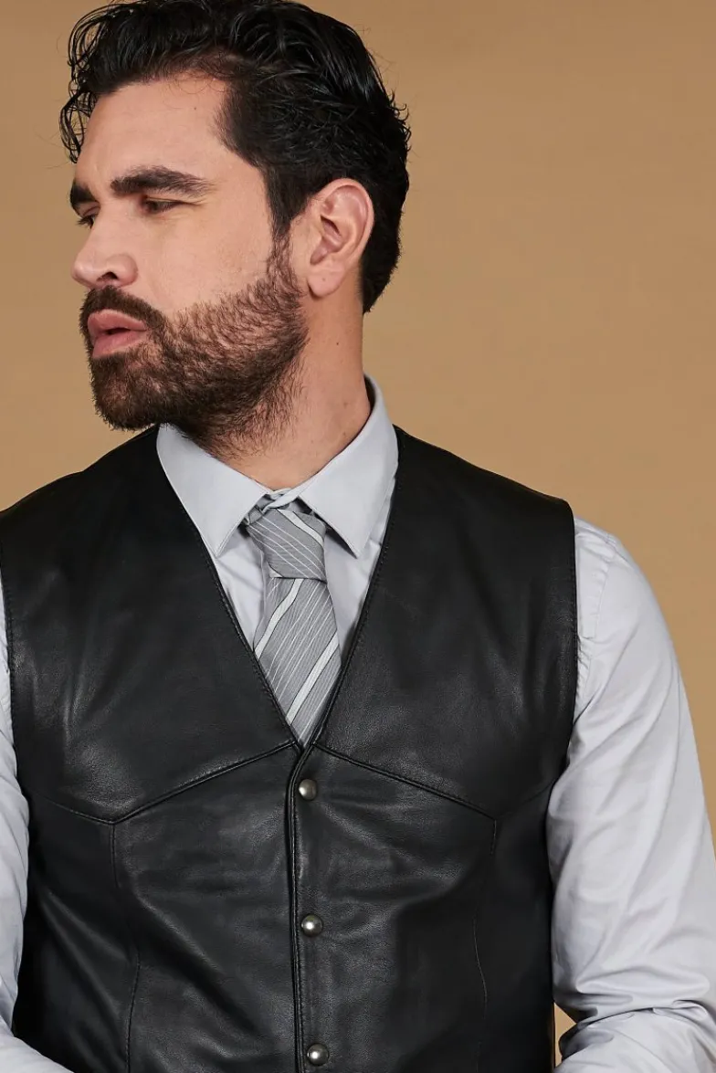 Uomo D'Arienzo Gilet - Gilet in pelle nera uomo stile classico