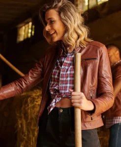 Donna D'Arienzo Giulia - Giacca biker in pelle cuoio pull up effetto vintage