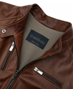 Donna D'Arienzo Giulia - Giacca biker in pelle cuoio pull up effetto vintage