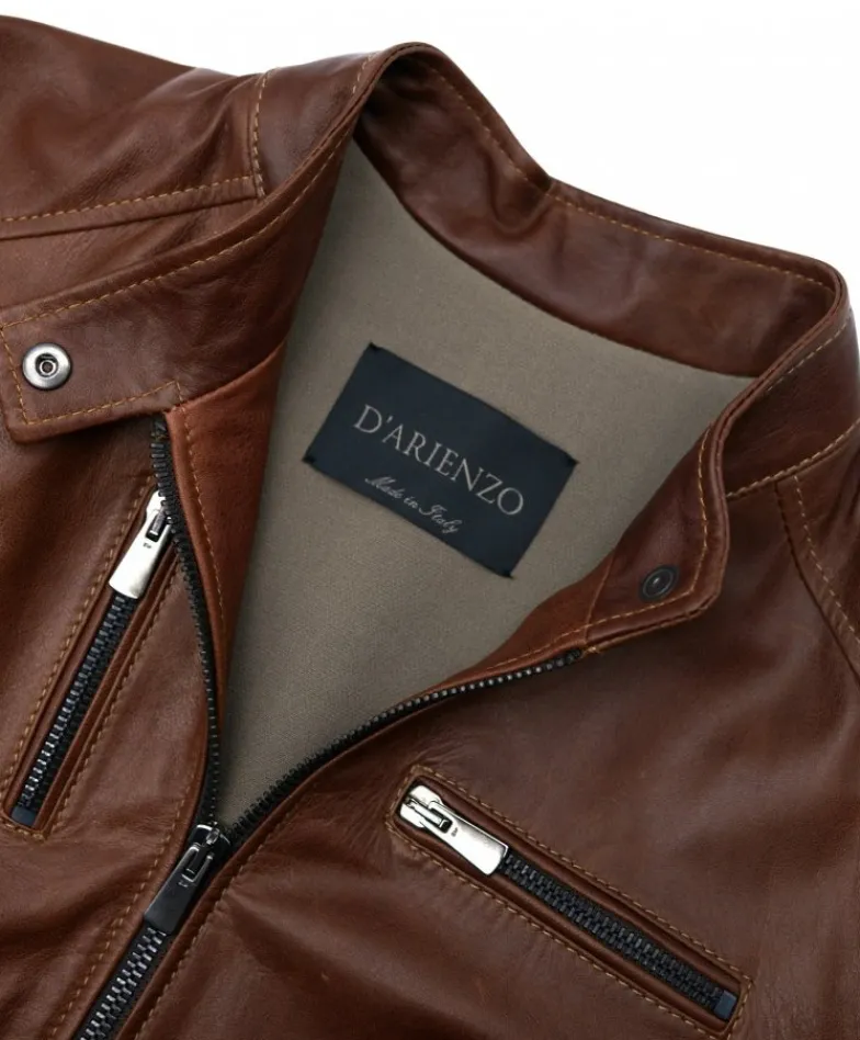 Donna D'Arienzo Giulia - Giacca biker in pelle cuoio pull up effetto vintage