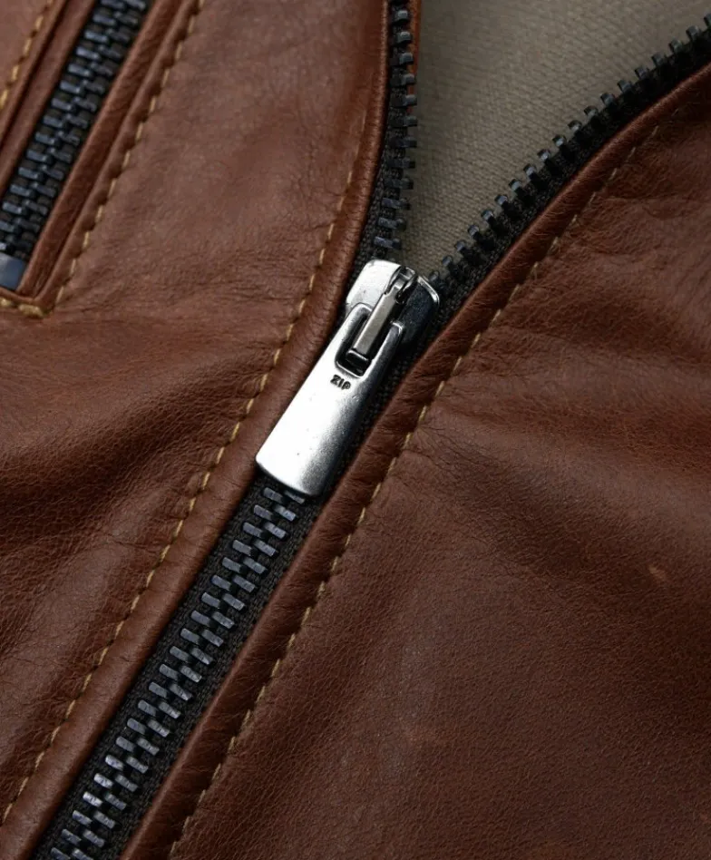 Donna D'Arienzo Giulia - Giacca biker in pelle cuoio pull up effetto vintage