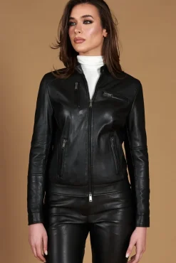 Donna D'Arienzo Giulia - Giacca biker in pelle nera nappa effetto liscio