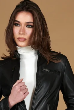 Donna D'Arienzo Giulia - Giacca biker in pelle nera nappa effetto liscio
