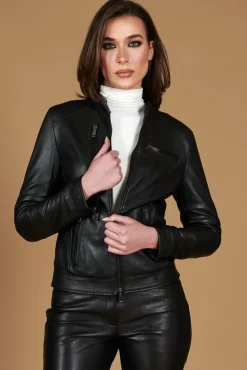 Donna D'Arienzo Giulia - Giacca biker in pelle nera nappa effetto liscio