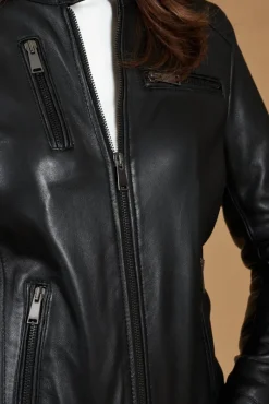 Donna D'Arienzo Giulia - Giacca biker in pelle nera nappa effetto liscio