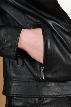 Donna D'Arienzo Giulia - Giacca biker in pelle nera nappa effetto liscio