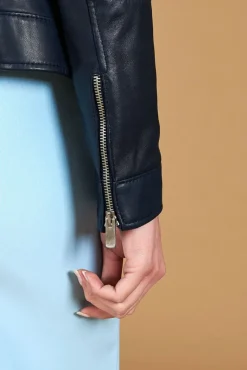 Donna D'Arienzo Giulia - Giacca biker in pelle naturale blu avion effetto liscio