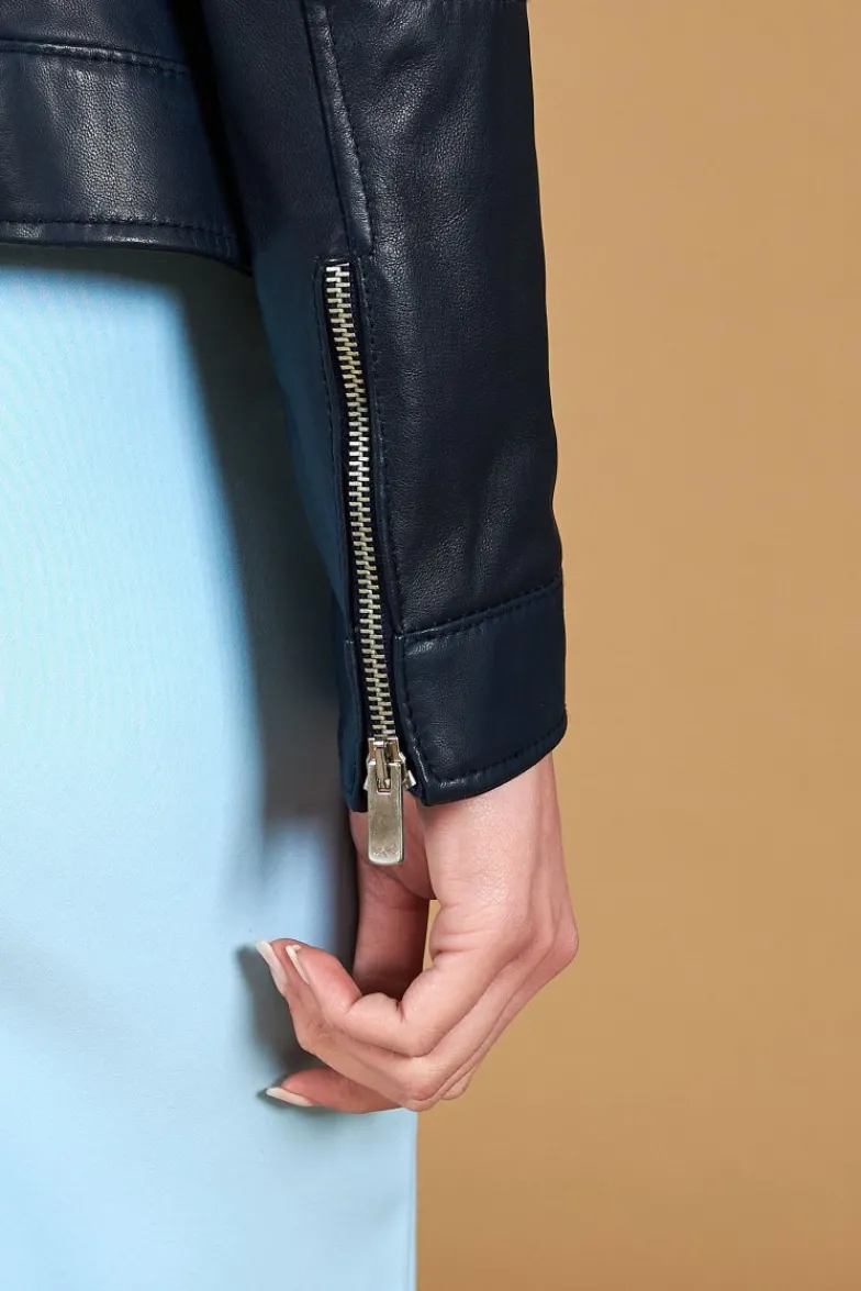Donna D'Arienzo Giulia - Giacca biker in pelle naturale blu avion effetto liscio