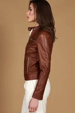 Donna D'Arienzo Giulia - Giacca biker in pelle cuoio pull up effetto vintage