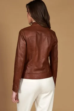 Donna D'Arienzo Giulia - Giacca biker in pelle cuoio pull up effetto vintage