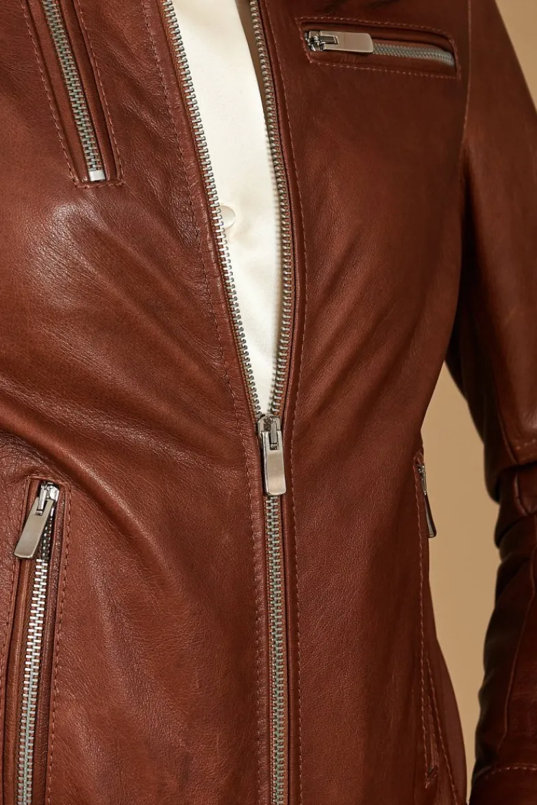 Donna D'Arienzo Giulia - Giacca biker in pelle cuoio pull up effetto vintage