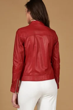 Donna D'Arienzo Giulia - Giacca biker in pelle rossa nappa effetto liscio