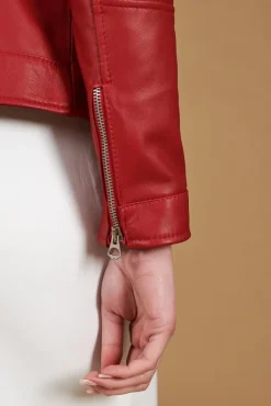 Donna D'Arienzo Giulia - Giacca biker in pelle rossa nappa effetto liscio