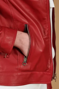 Donna D'Arienzo Giulia - Giacca biker in pelle rossa nappa effetto liscio