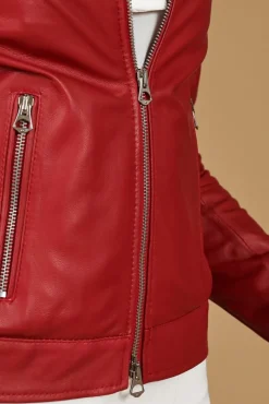 Donna D'Arienzo Giulia - Giacca biker in pelle rossa nappa effetto liscio