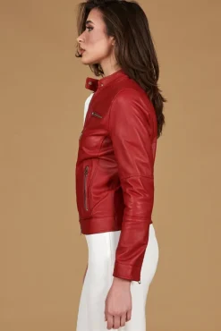 Donna D'Arienzo Giulia - Giacca biker in pelle rossa nappa effetto liscio