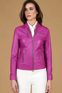 Donna D'Arienzo Giulia - Giacca biker in pelle naturale glicine effetto liscio