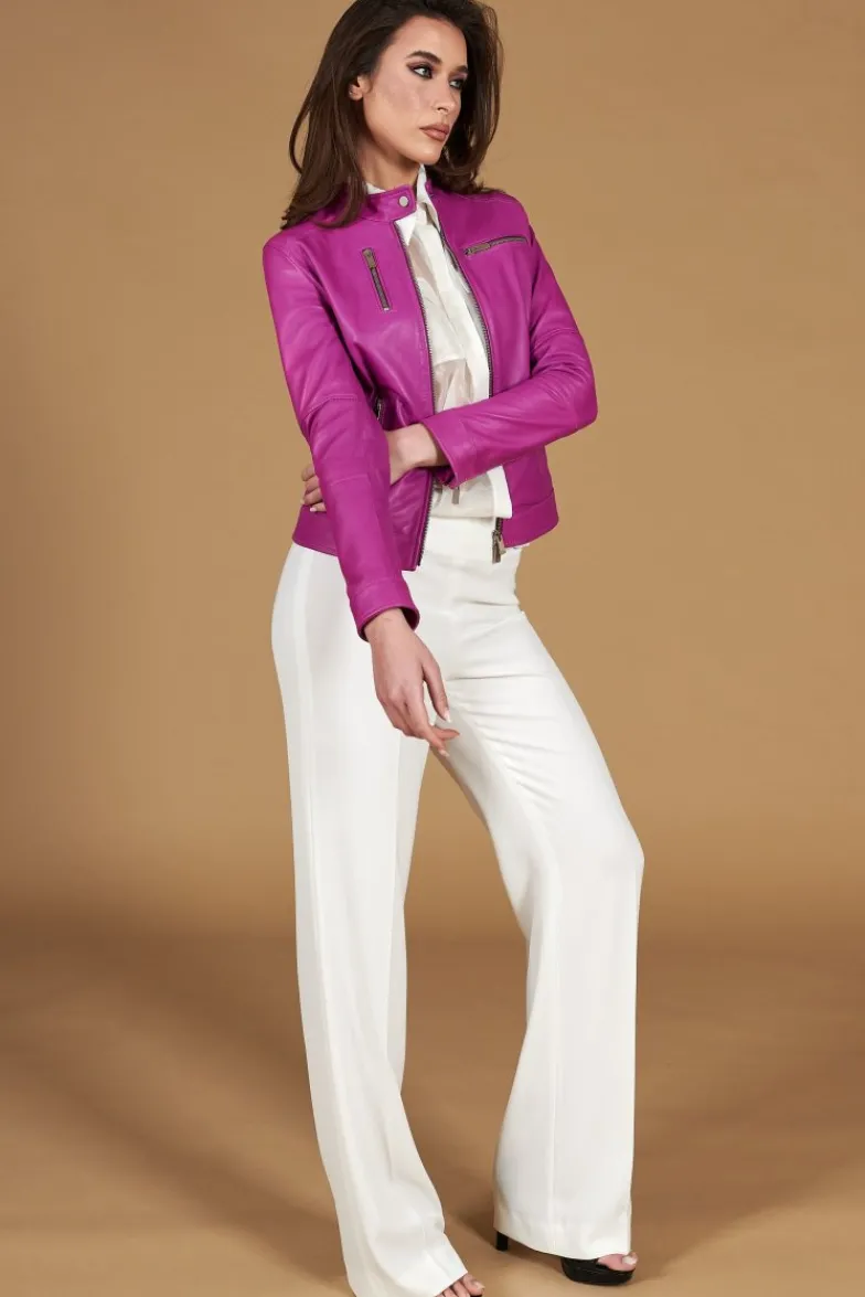 Donna D'Arienzo Giulia - Giacca biker in pelle naturale glicine effetto liscio