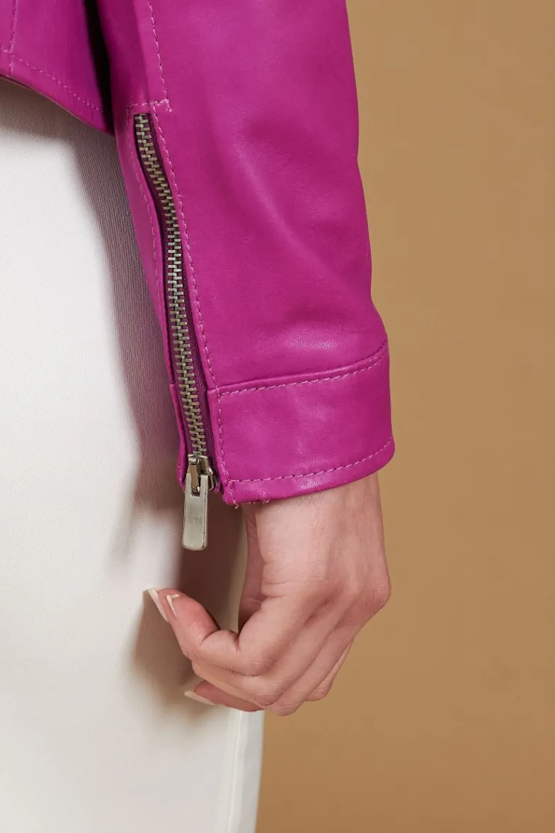 Donna D'Arienzo Giulia - Giacca biker in pelle naturale glicine effetto liscio