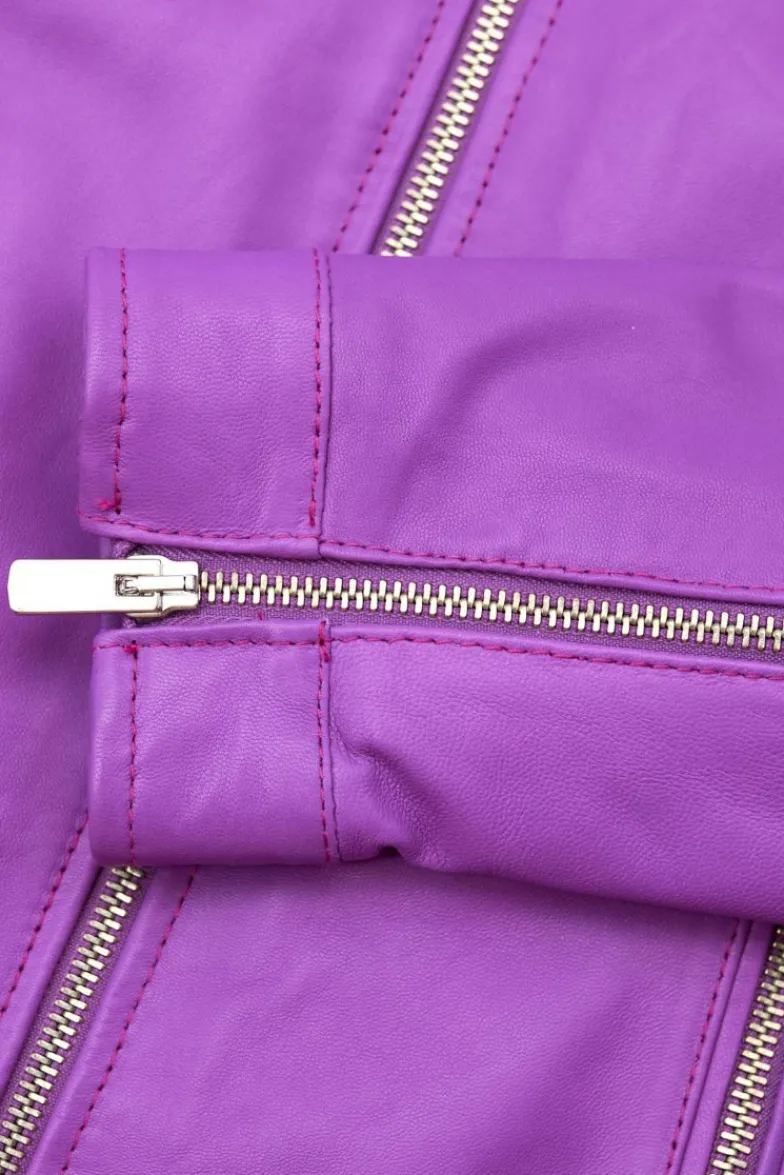 Donna D'Arienzo Giulia - Giacca biker in pelle naturale glicine effetto liscio
