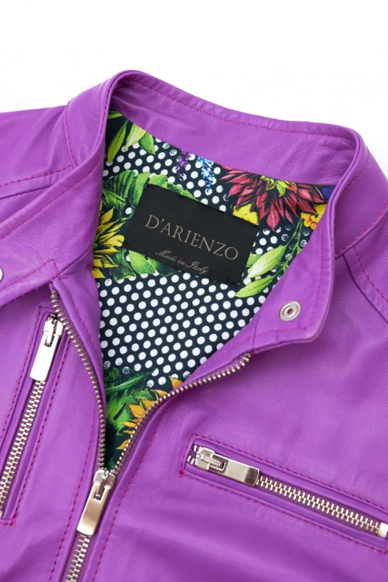Donna D'Arienzo Giulia - Giacca biker in pelle naturale glicine effetto liscio