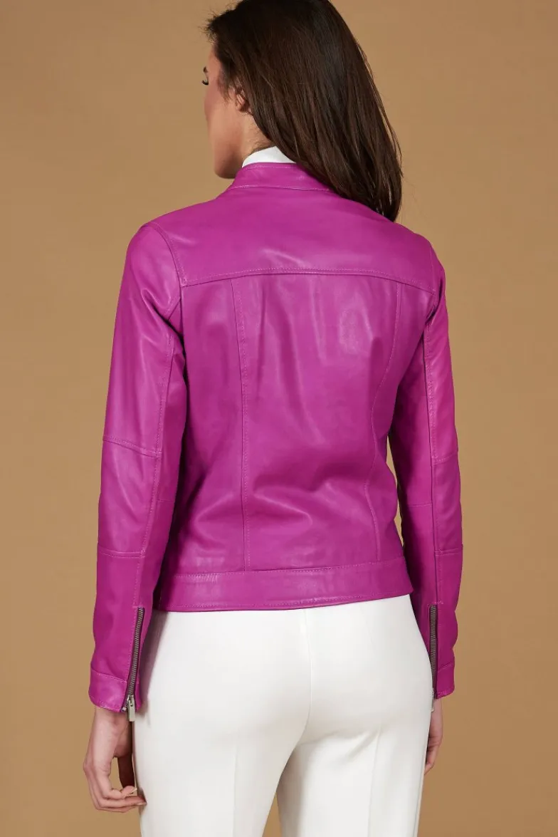 Donna D'Arienzo Giulia - Giacca biker in pelle naturale glicine effetto liscio