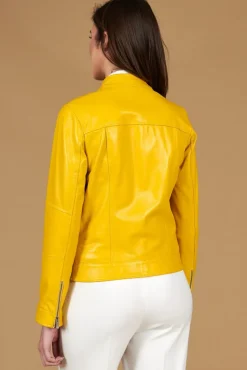 Donna D'Arienzo Giulia - Giacca biker in pelle naturale gialla effetto liscio