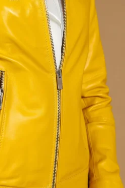 Donna D'Arienzo Giulia - Giacca biker in pelle naturale gialla effetto liscio