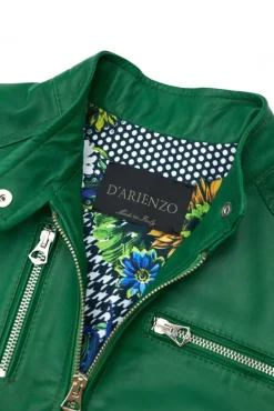 Donna D'Arienzo Giulia - Giacca biker in pelle naturale verde effetto liscio