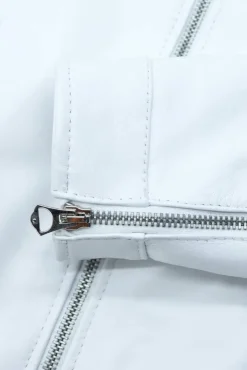 Donna D'Arienzo Giulia - Giacca biker in pelle bianca nappa effetto liscio