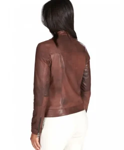 Donna D'Arienzo Giulia - Giacca biker in pelle naturale marrone effetto liscio